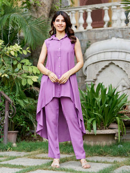 MOJILAA - Women's Lavender Viscose Solid Co-Ord (Set of 2)