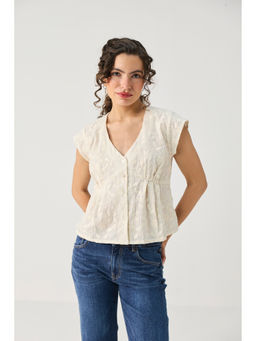 Reistor - Embroidered Deep V Neck Top