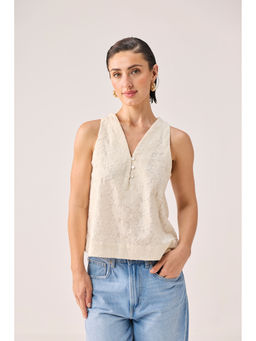 Reistor - Embroidered Button Front Neck Top