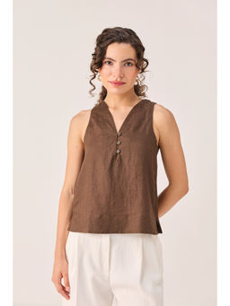 Reistor - The Button Neck Brown Top