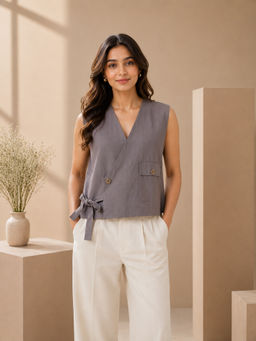 UNIMODA - Grey Angarkha Jacket Style Top