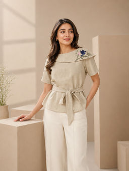 UNIMODA - Handcrafted Cotton Linen Party Top