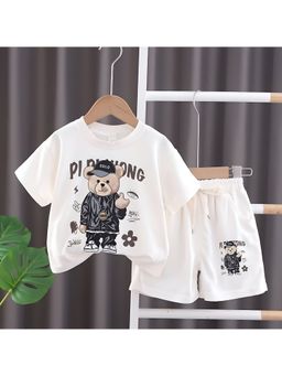 Googo Gaaga - Boys White Cotton T-Shirt with Shorts Set