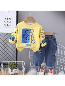 Googo Gaaga - Boys Yellow Cotton Sweatshirt with Jeans Pant Set