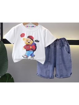 Googo Gaaga - Boys White Cotton T-Shirt with Shorts Set