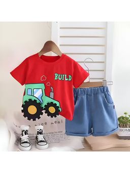 Googo Gaaga - Boys Red Cotton T-Shirt with Shorts Set