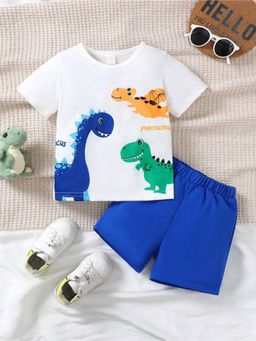 Googo Gaaga - Boys White Cotton T-Shirt with Shorts Set