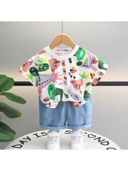 Googo Gaaga - Boys White Cotton T-Shirt with Shorts Set