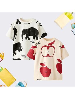 Googo Gaaga - Boys Cream Cotton T-Shirt (Pack of 2)