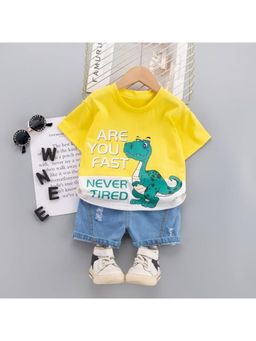 Googo Gaaga - Boys Yellow Cotton T-Shirt with Shorts Set