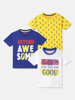 Googo Gaaga - Boys Blue Cotton T-Shirt (Pack of 3)