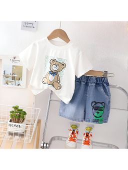 Googo Gaaga - Boys White Cotton T-Shirt with Shorts Set