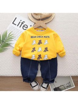 Googo Gaaga - Boys Yellow Cotton Sweatshirt with Jeans Co-Ord Set