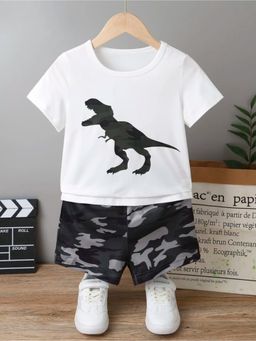 Googo Gaaga - Boys White Cotton T-Shirt with Shorts Set