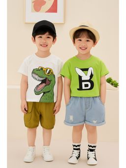Googo Gaaga - Boys Green Cotton 2 T-Shirts with 2 Shorts