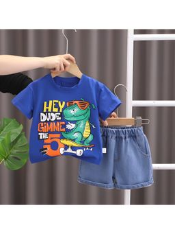 Googo Gaaga - Boys Blue Cotton T-Shirt with Shorts Set