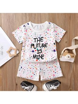 Googo Gaaga - Boys White Cotton T-Shirt with Shorts Co-Ord Set