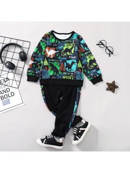 Googo Gaaga - Boys Black Cotton Sweatshirt with Joggers Co-Ord Set
