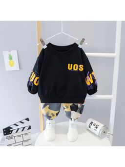 Googo Gaaga - Boys Black Cotton Sweatshirt with Joggers Co-Ord Set