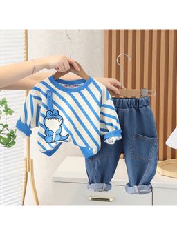Googo Gaaga - Boys White Cotton Sweatshirt with Jeans Co-Ord Set
