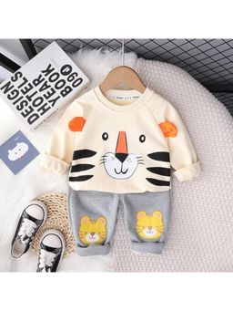 Googo Gaaga - Boys Cream Cotton Sweatshirt with Trousers Pant Set