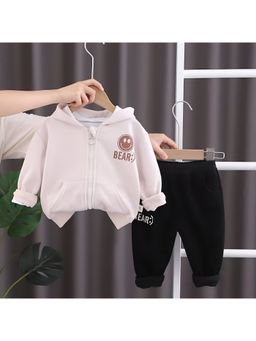 Googo Gaaga - Boys Cream Cotton Hoodie with Joggers Co-Ord Set