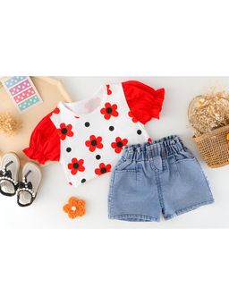 Googo Gaaga - Girls White Cotton Top with Shorts Set