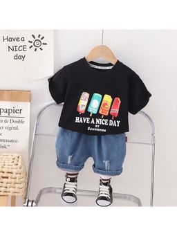 Googo Gaaga - Boys Black Cotton T-Shirt with Shorts Set