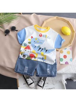 Googo Gaaga - Boys White Cotton T-Shirt with Shorts Set