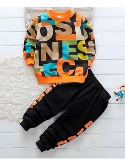 Googo Gaaga - Boys Black Cotton Sweatshirt with Joggers Set