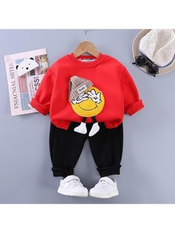 Googo Gaaga - Boys Red Cotton Sweatshirt with Joggers Co-Ord Set