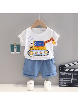 Googo Gaaga - Boys White Cotton T-Shirt with Shorts Set