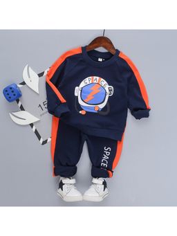 Googo Gaaga - Boys Navy Blue Cotton Sweatshirt with Joggers Set