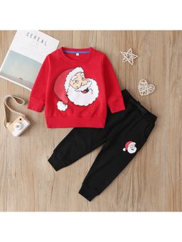 Googo Gaaga - Girls Red Cotton Sweatshirt with Joggers Co-Ord Set