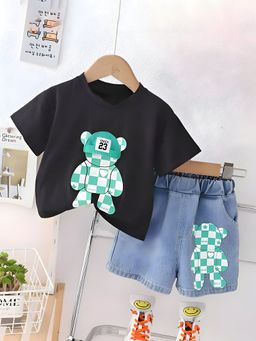 Googo Gaaga - Boys Black Cotton T-Shirt with Shorts Set
