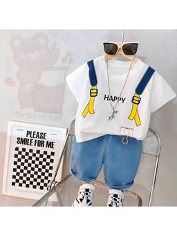 Googo Gaaga - Boys White Cotton T-Shirt with Shorts Set