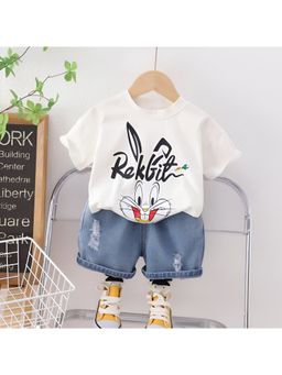 Googo Gaaga - Boys White Cotton T-Shirt with Shorts Set