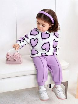 Googo Gaaga - Girls Purple Cotton Sweatshirt with Joggers Co-Ord Set