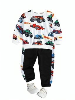 Googo Gaaga - Boys White Cotton Sweatshirt with Joggers Co-Ord Set