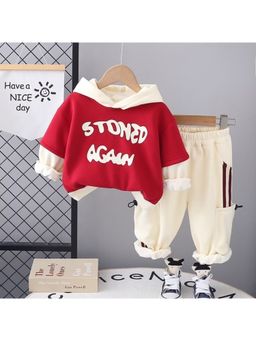 Googo Gaaga - Boys Red Cotton Hoodie with Trousers Co-Ord Set