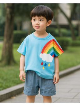 Googo Gaaga - Boys Blue Cotton T-Shirt with Shorts Set