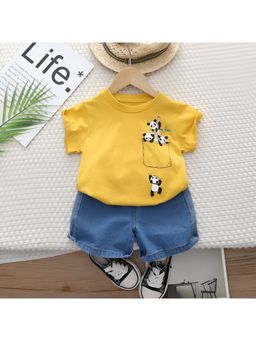 Googo Gaaga - Boys Yellow Cotton T-Shirt with Shorts Set