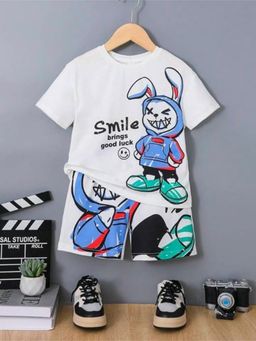 Googo Gaaga - Boys White Cotton T-Shirt with Shorts Set