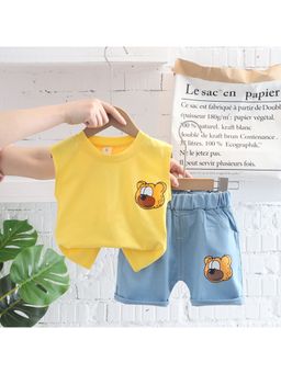Googo Gaaga - Boys Yellow Cotton T-Shirt with Shorts Set