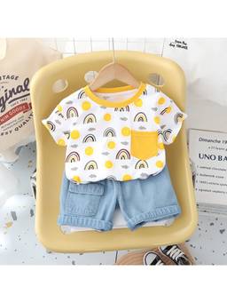 Googo Gaaga - Boys White Cotton T-Shirt with Shorts Set