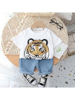 Googo Gaaga - Boys White Cotton T-Shirt with Shorts Set