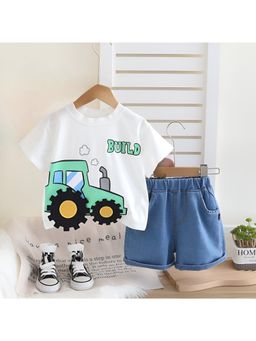 Googo Gaaga - Boys White Cotton T-Shirt with Shorts Set