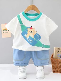 Googo Gaaga - Boys White Cotton T-Shirt with Shorts Set