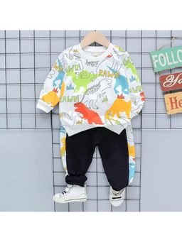 Googo Gaaga - Boys White Cotton Sweatshirt with Joggers Co-Ord Set