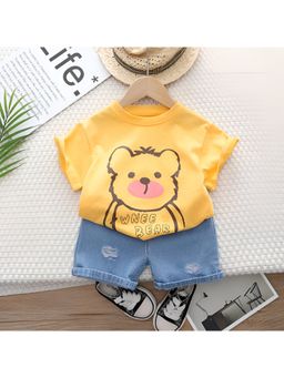 Googo Gaaga - Boys Yellow Cotton T-Shirt with Shorts Set